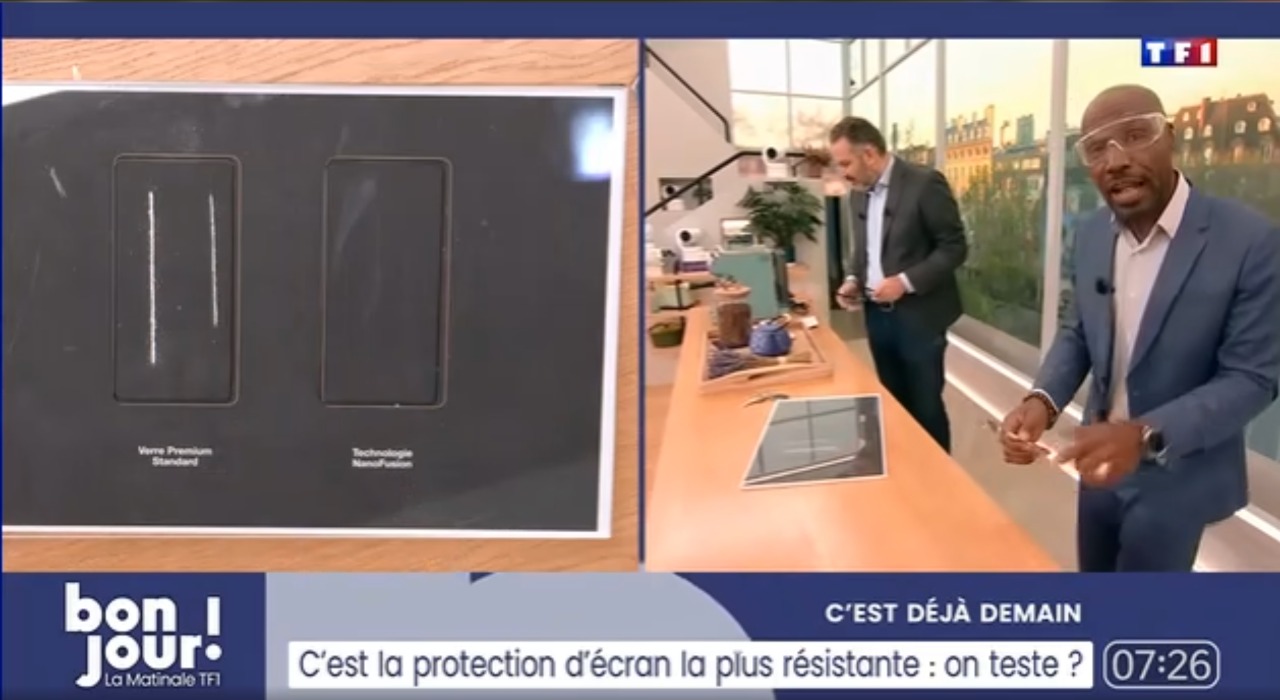 verre trempé TigerGlass NanoFusion test TF1 résistance smartphone